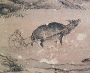 高橋杏村筆　耕作図屏風（春）