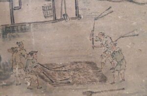 高橋杏村筆　耕作図屏風（秋）